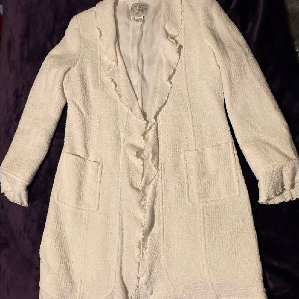 Helios and Luna White Ruffled Long Coat